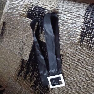 $4 Add-on  Black Silky Ribbon Belt With Sparkly Silver Buckle